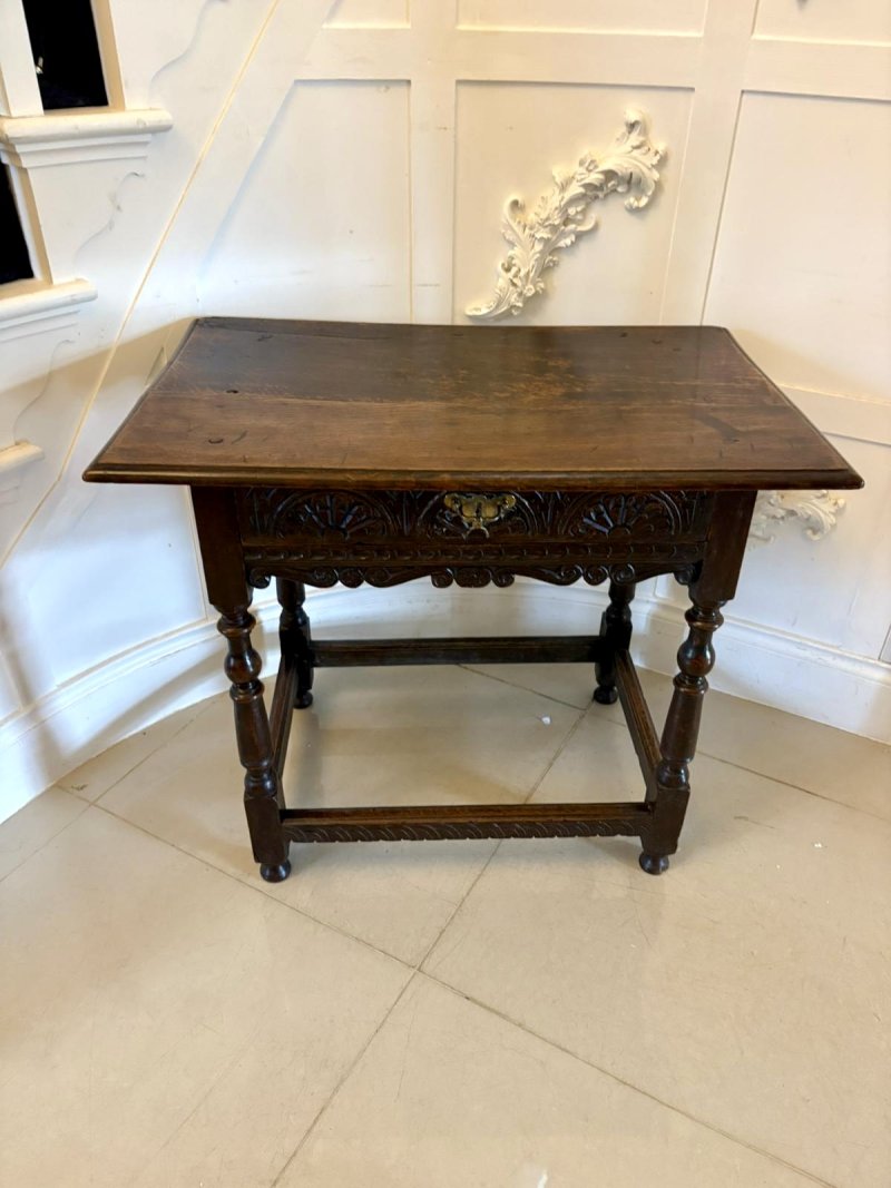 18th Century Antique Quality Carved Oak Side Table